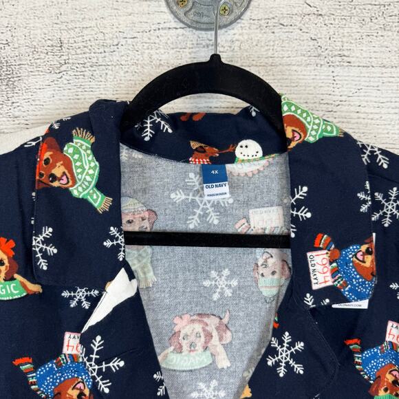 Old Navy Plus Size Navy Winter Dogs Flannel Short Sleeve Pajama Set Size 4X - Picture 5 of 12